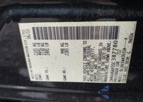 2016 Nissan Maxima 3.5 Sl из США, поврежденный, VIN 1N4AA6AP2GC387780